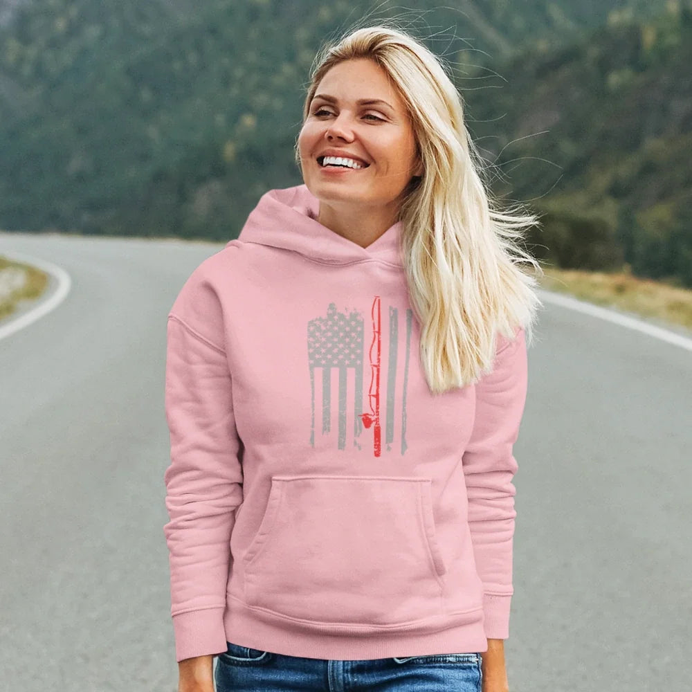 Fishing Rod American Flag Unisex Hoodie