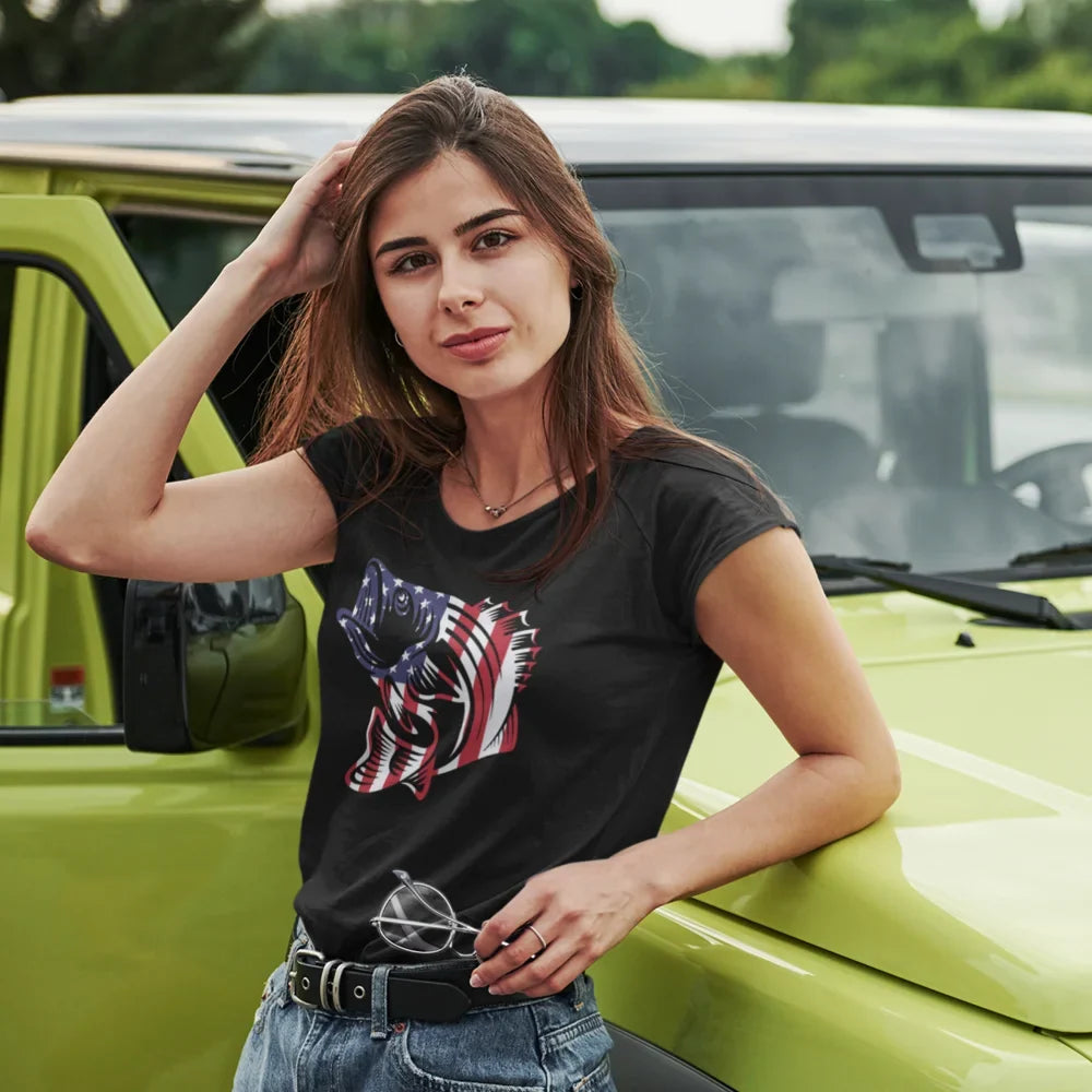 American Flag Fish T-Shirt for Women