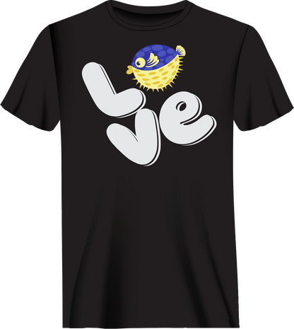 Love Fishing Blue Blowfish Globe Man T-Shirt